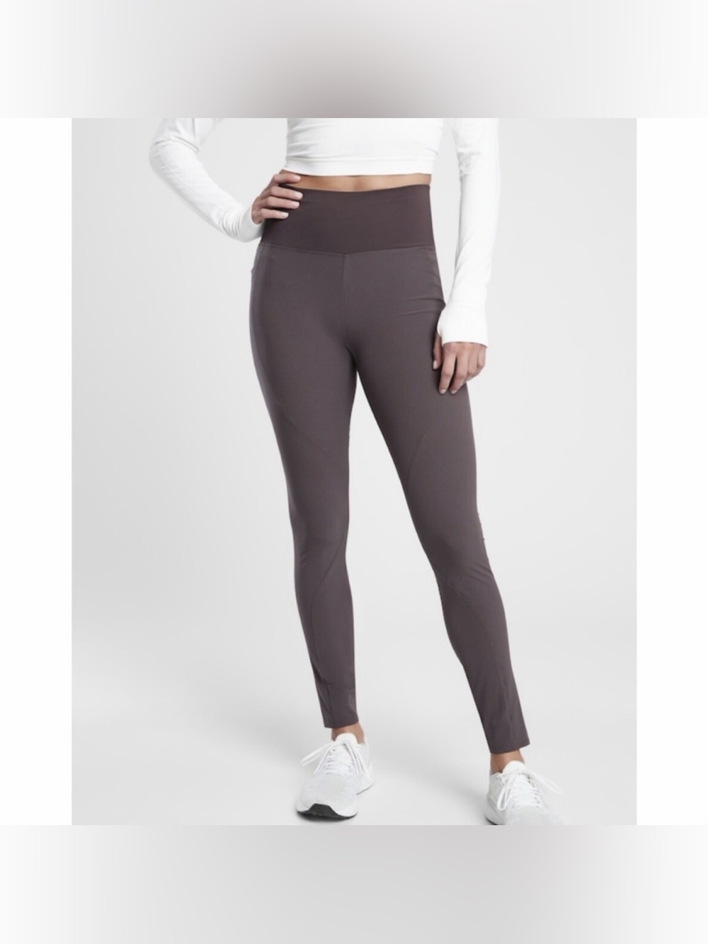 Athleta Quest Hybrid Tight Pants Shale Gray Purple Womens Sz 8 Leggings